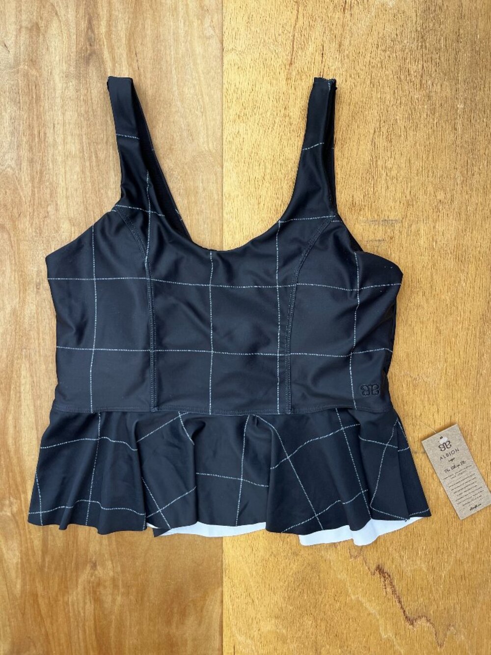 ALBION BRISBANE PEPLUM TANKINI SWIM TOP sz L Women’s Dark Blue NEW